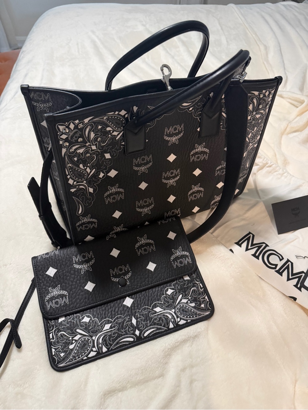 MCM top handle tote